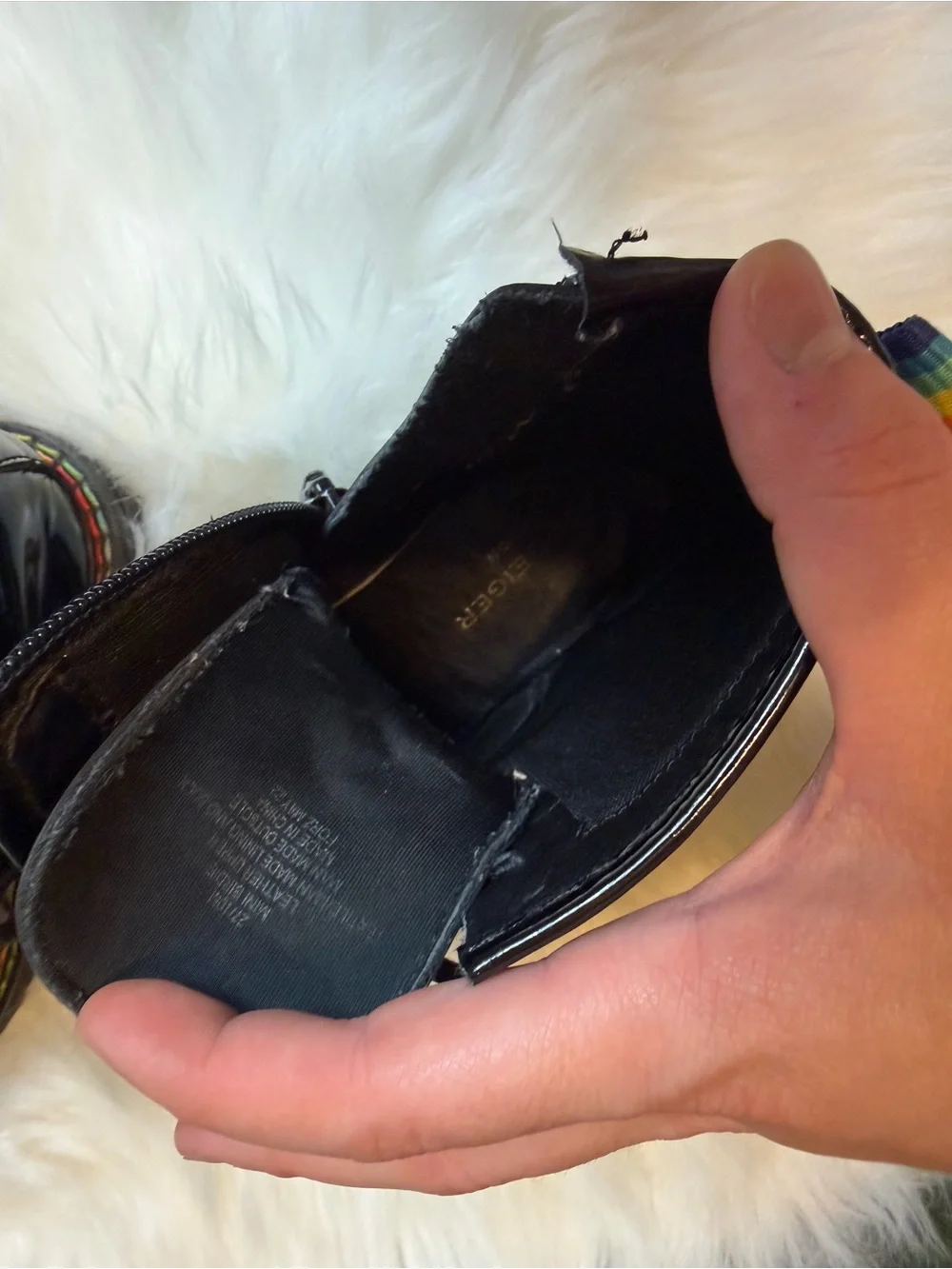 Kurt Geiger London Kids Mini Birdie Black Patent & Rainbow Combat Boots Size 10C